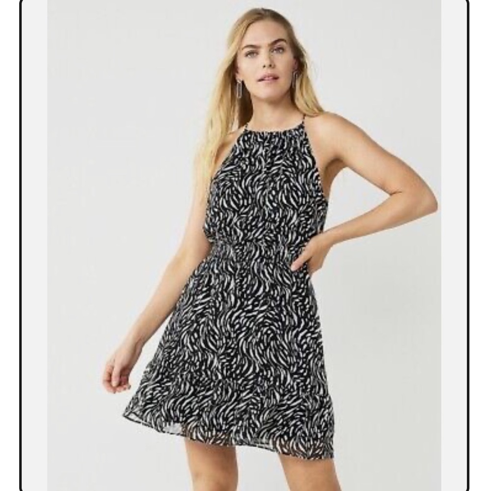Nine West Dress NWT X-Small Black and White Print Halter Mini‎ Elastic Waist